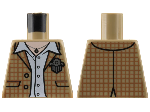 Torso Open Jacket, Medium Nougat Plaid, White Shirt, Silver Medal, Light Nougat Neck with Necklace Pattern