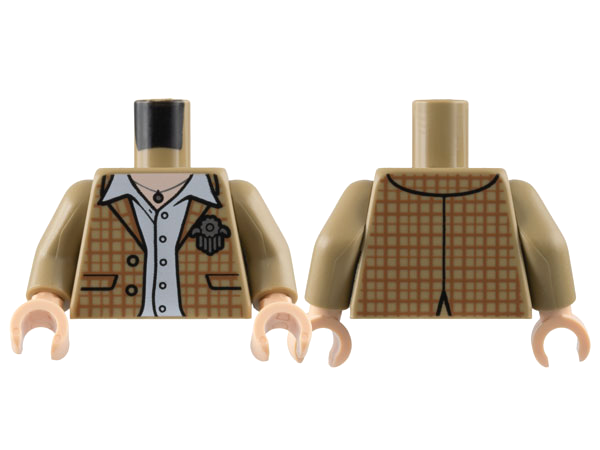 Torso Open Jacket, Medium Nougat Plaid, White Shirt, Silver Medal, Light Nougat Neck with Necklace Pattern / Dark Tan Arms / Light Nougat Hands