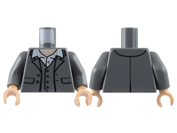 Torso Jacket and Vest, White Shirt Collar, Light Nougat Neck Pattern / Dark Bluish Gray Arms / Light Nougat Hands