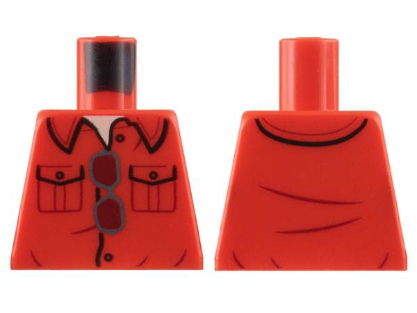 Torso Collar Shirt with 2 Pockets, Light Nougat Neck, Silver Glasses with Dark Red Lenses Pattern