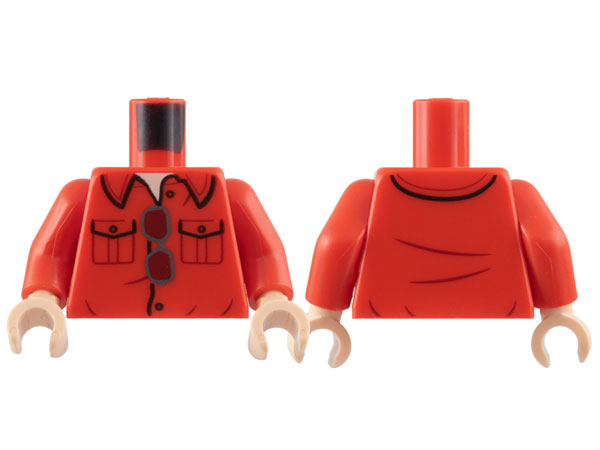 Torso Collar Shirt with 2 Pockets, Light Nougat Neck, Silver Glasses with Dark Red Lenses Pattern / Red Arms / Light Nougat Hands