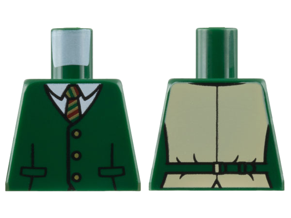 Torso Vest with 3 Buttons, White Collar Shirt, Tie with Dark Red, Dark Green and Gold Stripes Pattern