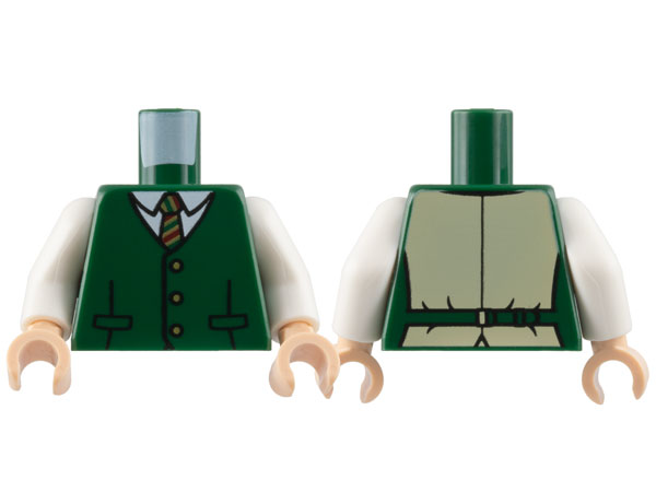 Torso Vest with 3 Buttons, White Collar Shirt, Tie with Dark Red, Dark Green and Gold Stripes Pattern / White Arms / Light Nougat Hands