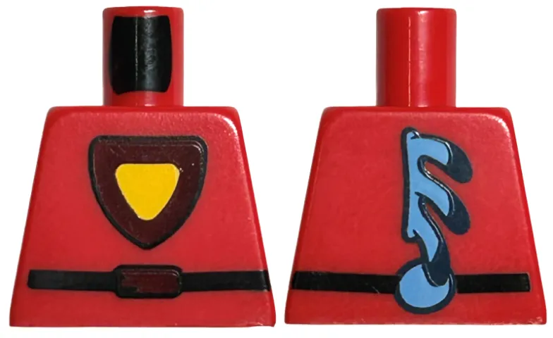 Torso Yellow and Dark Red Triangular Shield with Black Outline, Belt, Medium Blue Spine Fins on Back Pattern