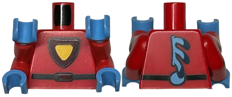 Torso Yellow and Dark Red Triangular Shield with Black Outline, Belt, Medium Blue Spine Fins on Back Pattern / Red Double Arms with Shields Pattern / Medium Blue Hands