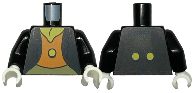 Torso Suit Jacket with Dark Blue Lapels, Orange Top with Yellow Button, Olive Green Pants Pattern / Black Arms / White Hands