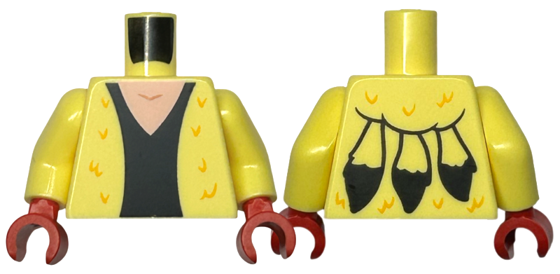 Torso Coat with Bright Light Orange Swirls / Fur, Black Dress, Light Nougat Neck, Tails on Back Pattern / Bright Light Yellow Arms / Red Hands