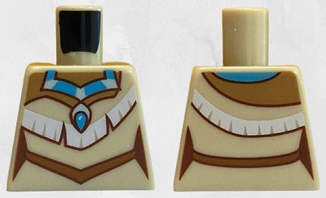 Torso Female Dress with White and Dark Orange Trim, Medium Azure and Light Aqua Necklace Pattern