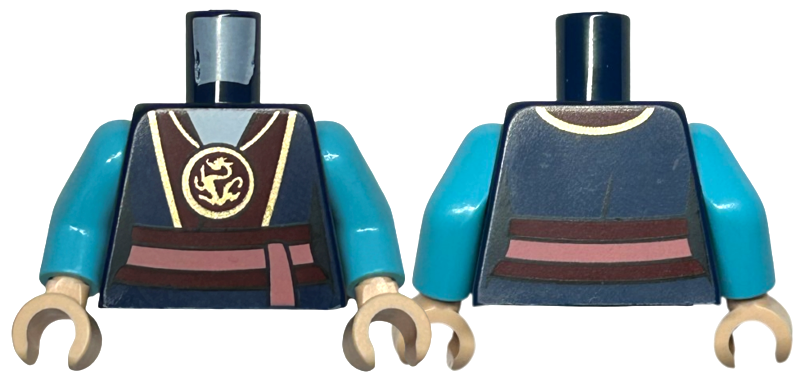 Torso Female Robe over Dark Red Vest, Necklace with Gold Dragon Medallion, Belt and Coral Sash Pattern / Medium Azure Arms / Light Nougat Hands