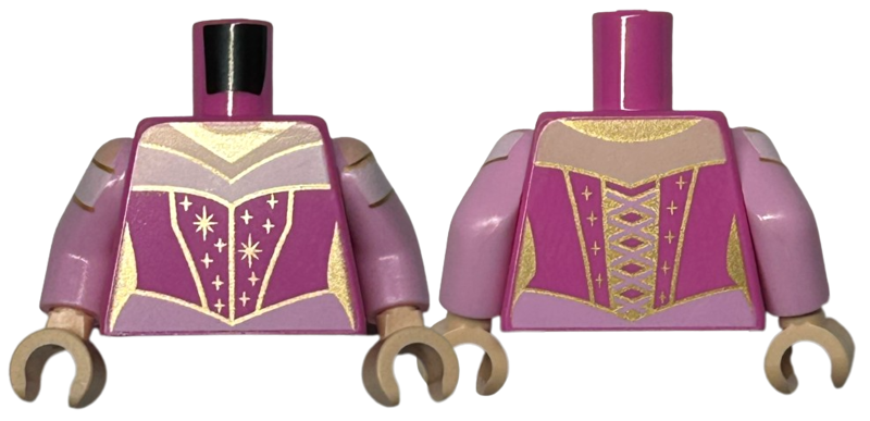 Torso Female Corset and Bright Pink and White Dress, Gold Sparkles Pattern / Bright Pink Arms with White Trim Pattern / Light Nougat Hands