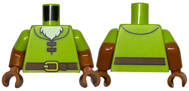 Torso Shirt with Reddish Brown Belt with Yellow Buckle, White Beard Pattern / Dark Orange Arms with Molded Lime Sleeves Pattern / Dark Orange Hands