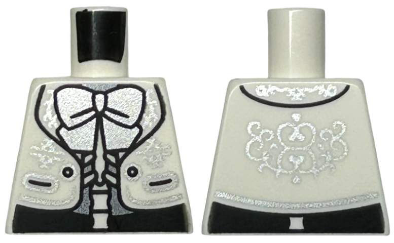 Torso Jacket with Black Buttons, Pockets, Silver Filigree and Bow over Skeleton Torso Pattern