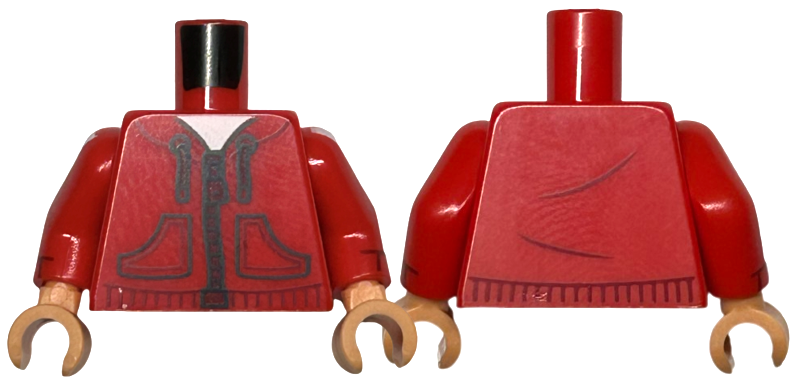 Torso Hoodie with Pockets, Dark Red Zipper and Trim over White Shirt Pattern / Red Arms with White Stripes and Dark Red Cuffs Pattern / Nougat Hands