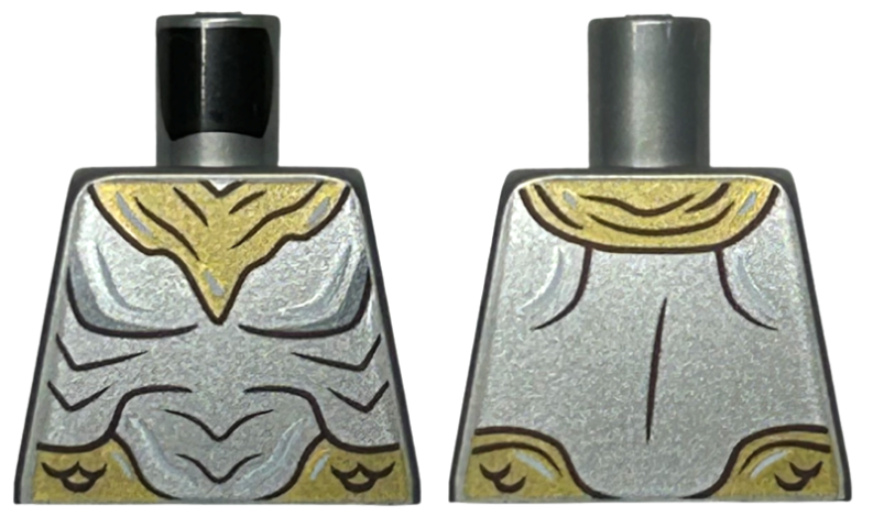 Torso Silver Bare Chest with Muscle Contours and Gold Armor Pattern
