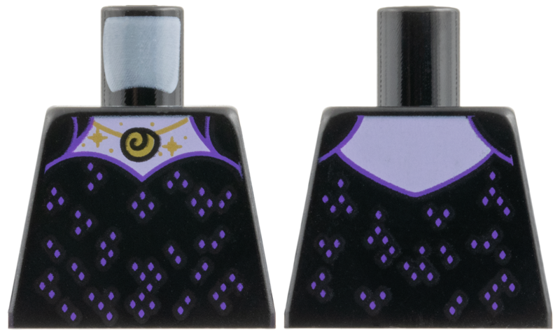 Torso Dress with Dark Purple Squares, Gold Necklace and Sparkles, Lavender Neck Pattern