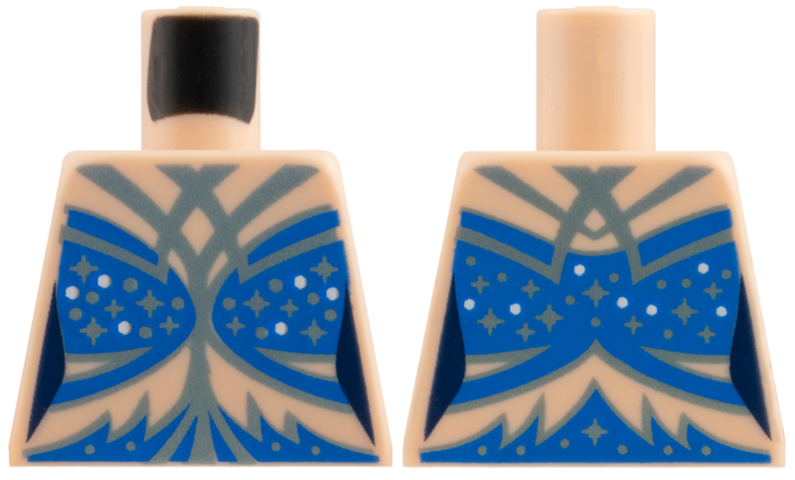 Torso Female Blue Bikini Bra Top with Metallic Light Blue Lines, Shapes and Sparkles and White Dots Pattern