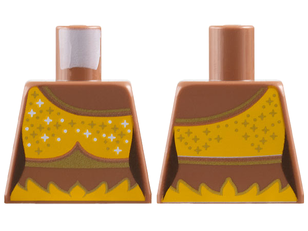 Torso Female Bright Light Orange Bikini Bra Top with Copper Trim and Gold and White Sparkles and Dots Pattern