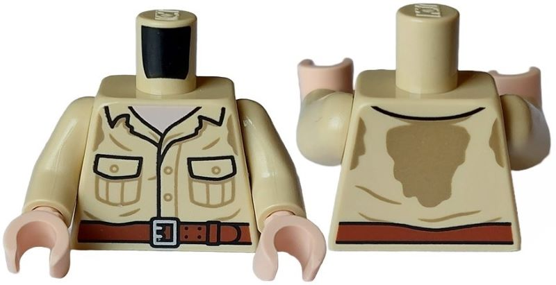 Torso Shirt with Dark Tan Mud Stains, Black Outlined Pockets and Collar, Reddish Brown Belt Pattern / Tan Arms / Light Nougat Hands