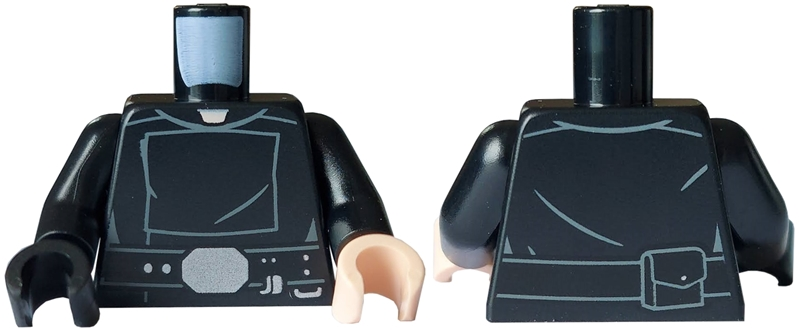 Torso SW Jedi Robe, Belt with Silver Accessories, Dark Bluish Gray Creases Pattern / Black Arms / Light Nougat Hand Left / Black Hand Right