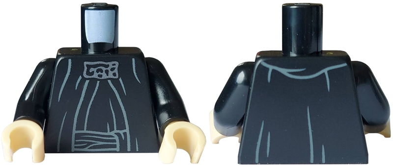Torso SW Sith Robe with Silver Neck Adornment, Belt Tied on Left Pattern (Palpatine) / Black Arms / Tan Hands