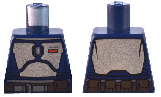 Torso SW Mandalorian Silver Beskar Armor, Dark Brown Belt with Pouch, Red Rectangle Pattern (Fleet Commander)