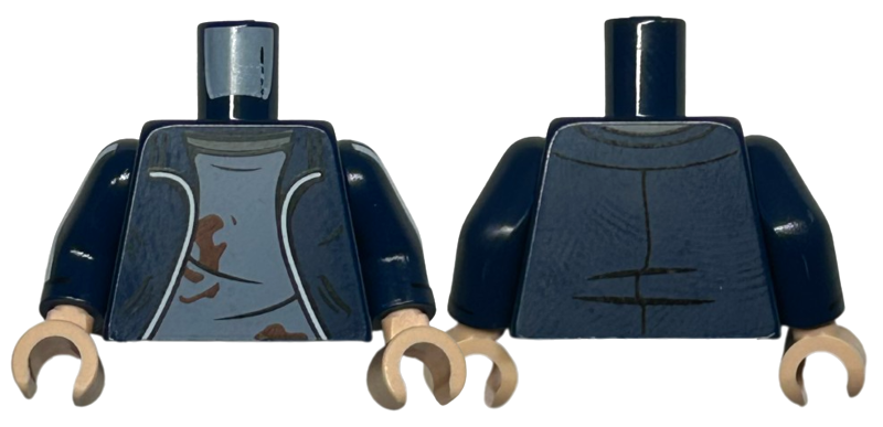 Torso Jacket with Silver Trim, Sand Blue Shirt, Reddish Brown Dirt Stains Pattern / Dark Blue Arms with White Stripes Pattern / Light Nougat Hands