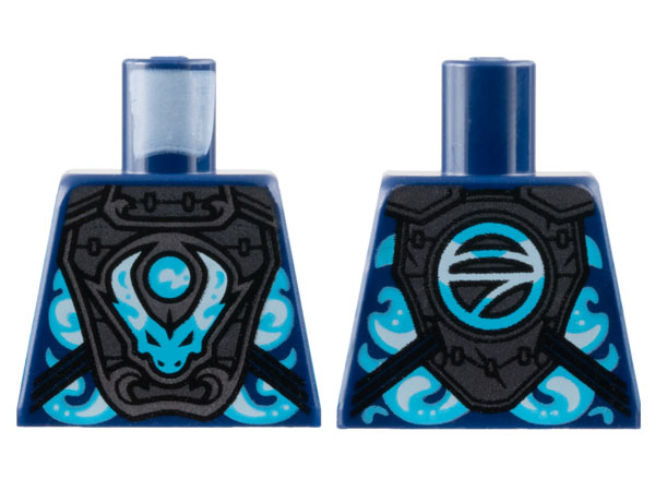 Torso Pearl Dark Gray Breastplate, Medium Azure Dragon Head and Orb, Logogram 'N' on Back Pattern