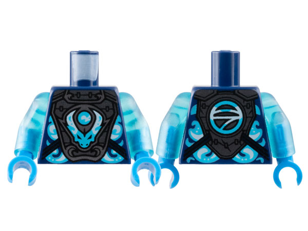 Torso Pearl Dark Gray Breastplate, Medium Azure Dragon Head and Orb, Logogram 'N' on Back Pattern / Trans-Light Blue Arms / Dark Azure Hands