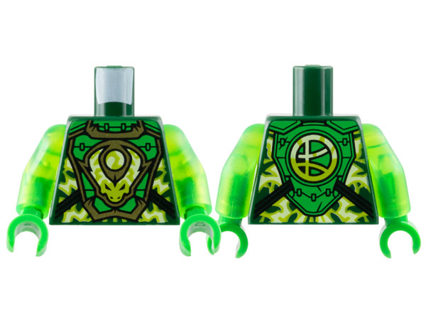 Torso Armor Breastplate, Lime Electricity, Dragon Head and Orb, Logogram 'L' on Back Pattern / Trans-Bright Green Arms / Bright Green Hands