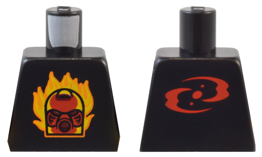 Torso Red Bionicle Hau Mask with Orange and Yellow Flames and Red Three Virtues Symbol on Back Pattern