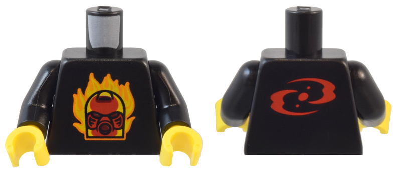 Torso Red Bionicle Hau Mask with Orange and Yellow Flames and Red Three Virtues Symbol on Back Pattern / Black Arms / Yellow Hands