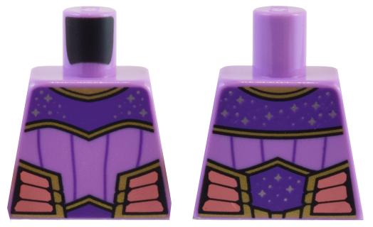 Torso Female Top, Dark Purple Panels with Silver Stars and Gold Trim, and Coral Sides Pattern