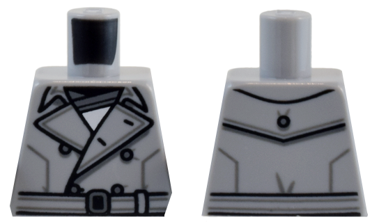 Torso Trench Coat with Black and Dark Bluish Gray Wide Collar, Buttons, and Belt Pattern