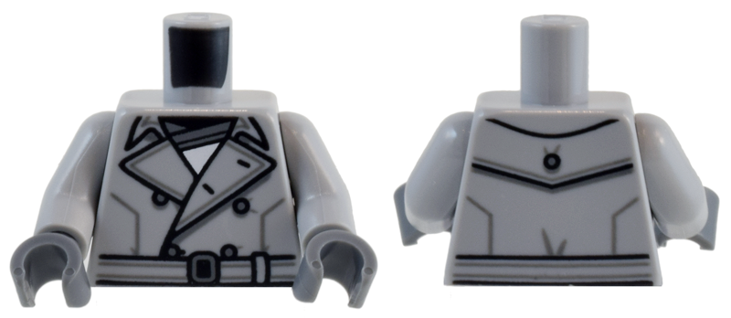 Torso Trench Coat with Black and Dark Bluish Gray Wide Collar, Buttons, and Belt Pattern / Light Bluish Gray Arms / Dark Bluish Gray Hands