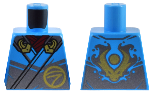Torso Robe Silver Straps, Gold Buckles, Ninjago Logogram Letter N and Dragon Head and Orb on Back Pattern