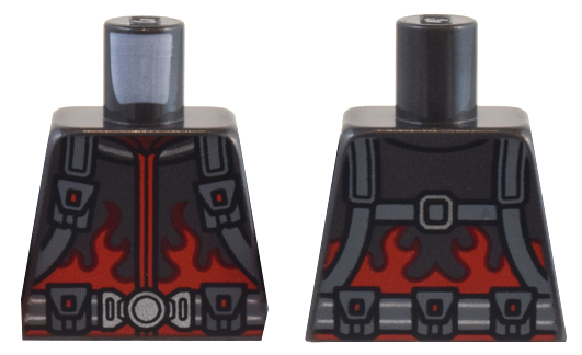 Torso Jacket with Red Flames and Dark Bluish Gray Straps and Belt with Pouches Pattern