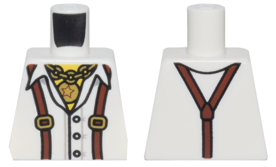 Torso Shirt with Open Collar, Reddish Brown Suspenders, and Gold Chain and Star Pendant Pattern