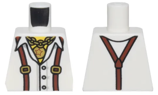 Torso Shirt with Open Collar, Reddish Brown Suspenders, and Gold Chain and Star Pendant Pattern