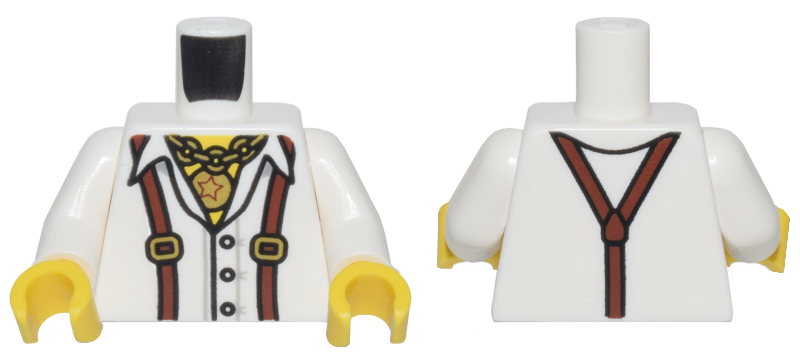 Torso Shirt with Open Collar, Reddish Brown Suspenders, and Gold Chain and Star Pendant Pattern / White Arms / Yellow Hands