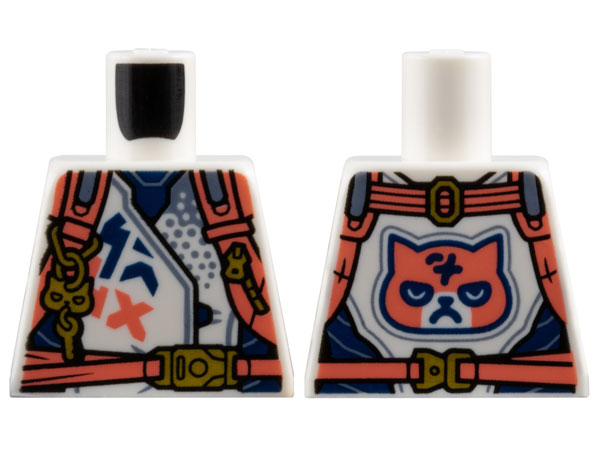 Torso Racing Jacket with Dark Blue Panels, Coral Harness Straps with Gold Buckles, Zipper, and Key on Key Chain, Grumpy Cat Face on Back Pattern