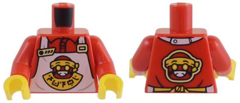 Torso Shirt and White Apron with Red and Yellow Sushimi Chef Logo and Ninjago Logogram 'SUSHI' Pattern / Red Arms / Yellow Hands