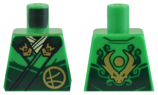 Torso Robe Dark Green Straps, Gold Buckles, Ninjago Logogram Letter L and Dragon Head and Orb on Back Pattern