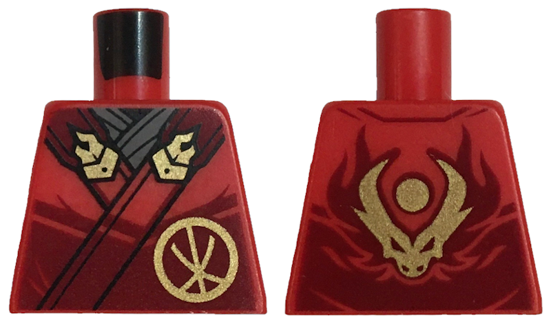 Torso Robe Dark Red Straps, Gold Buckles, Ninjago Logogram Letter K and Dragon Head and Orb on Back Pattern