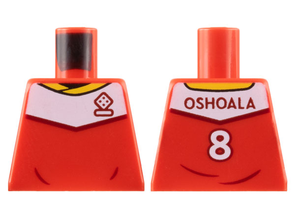 Torso Soccer Uniform, Yellow Collar, White Shoulder Panel, Dark Red Dice Logo, 'OSHOALA 8' on Back Pattern