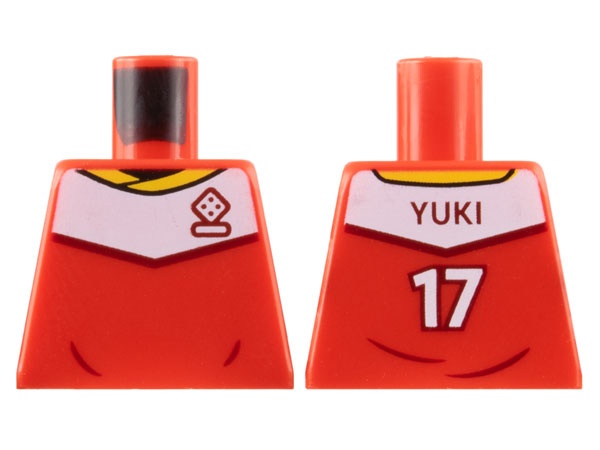 Torso Soccer Uniform, Yellow Collar, White Shoulder Panel, Dark Red Dice Logo, 'YUKI 17' on Back Pattern