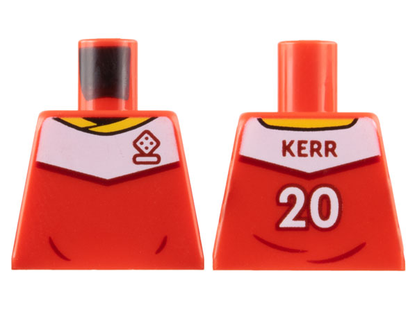 Torso Soccer Uniform, Yellow Collar, White Shoulder Panel, Dark Red Dice Logo, 'KERR 20' on Back Pattern