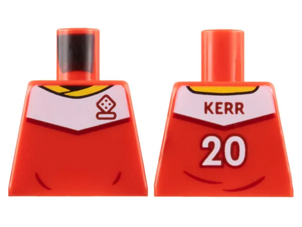 Torso Soccer Uniform, Yellow Collar, White Shoulder Panel, Dark Red Dice Logo, 'KERR 20' on Back Pattern