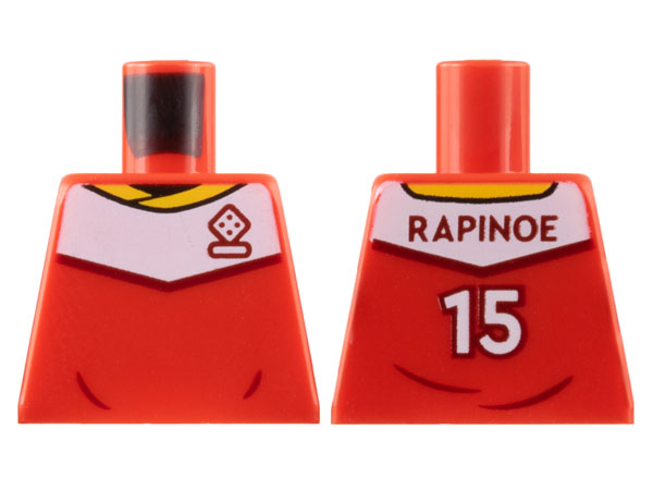 Torso Soccer Uniform, Yellow Collar, White Shoulder Panel, Dark Red Dice Logo, 'RAPINOE 15' on Back Pattern