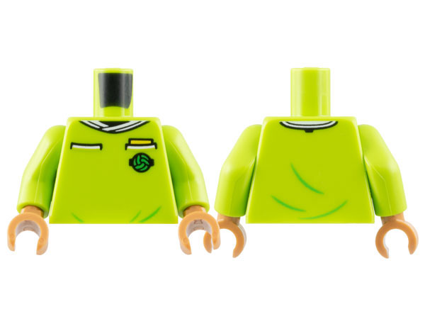 Torso Soccer Referee Uniform, White Collar, Yellow Card in Pocket, Soccer Ball on Brick Logo Pattern / Lime Arms / Medium Nougat Hands
