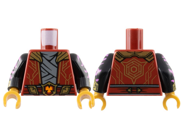 Torso Robe with Gold Collar and Circuitry over Dark Bluish Gray Tunic Pattern / Black Arms with Dark Pink Animal Stripes and Gold Armor Cuffs Pattern / Pearl Gold Hands